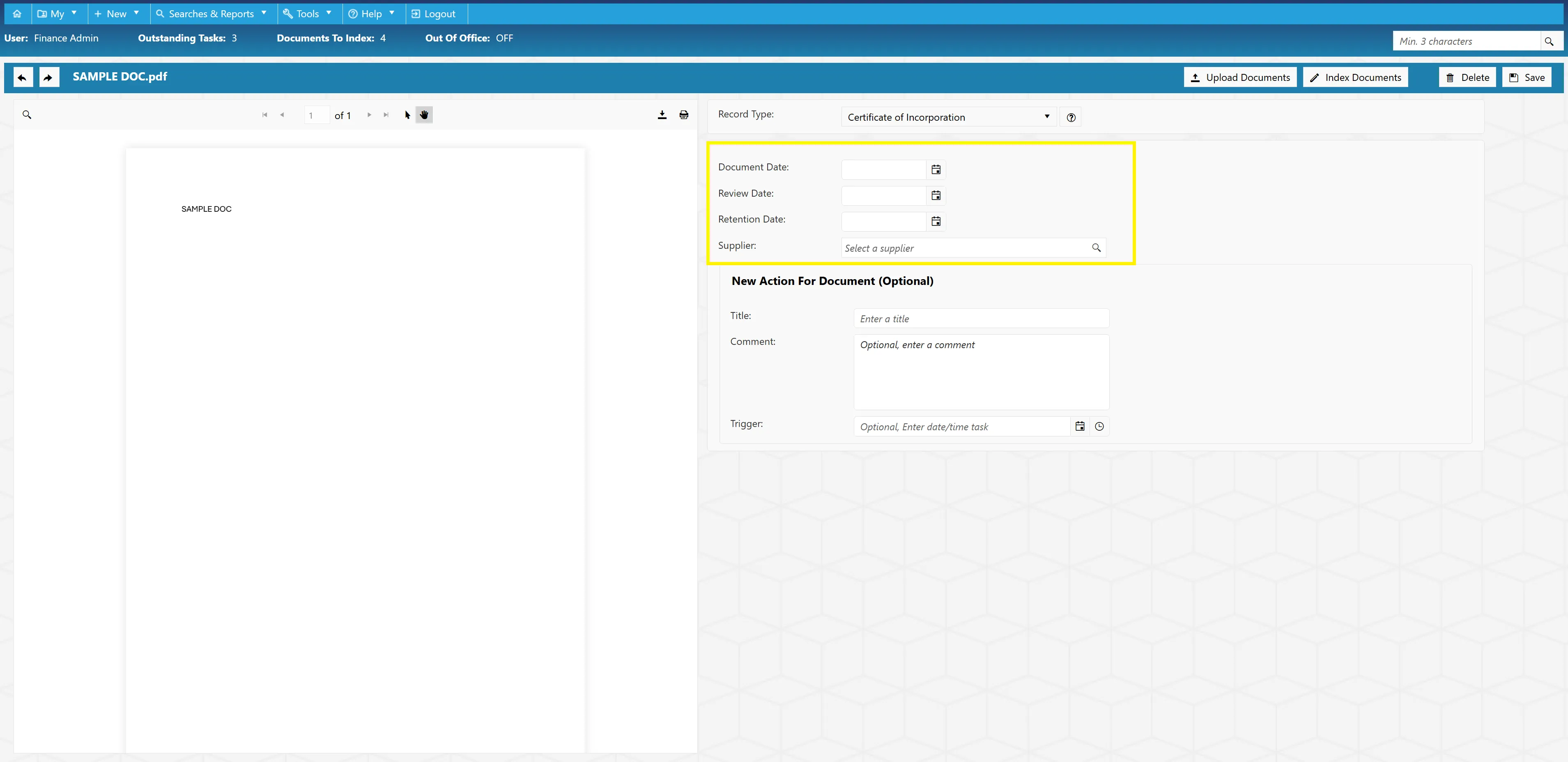 Once the document is selected, it will display a preview on the left hand side for review.