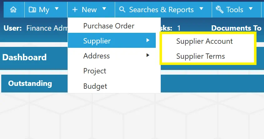 Create supplier accounts and terms within the purchase order software.