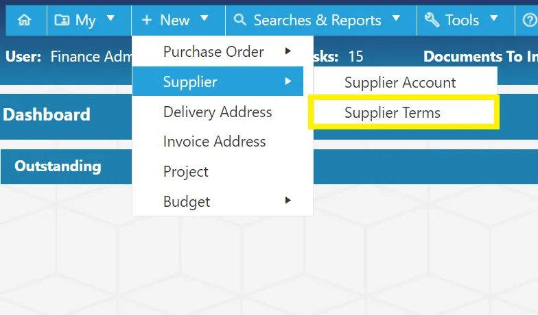 Create supplier terms for your suppliers within the purchase order system.
