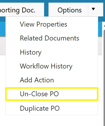 This function allows users to manually reopen PO's that have closed.