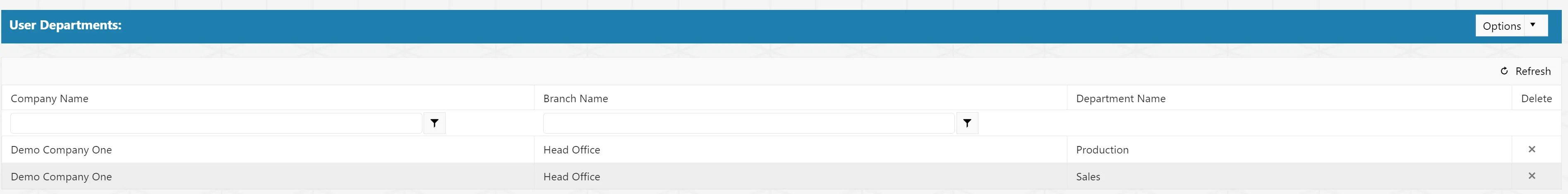 Updated User Departments Grid Once a new department is added to a user, it will appear in the User's departments grid.