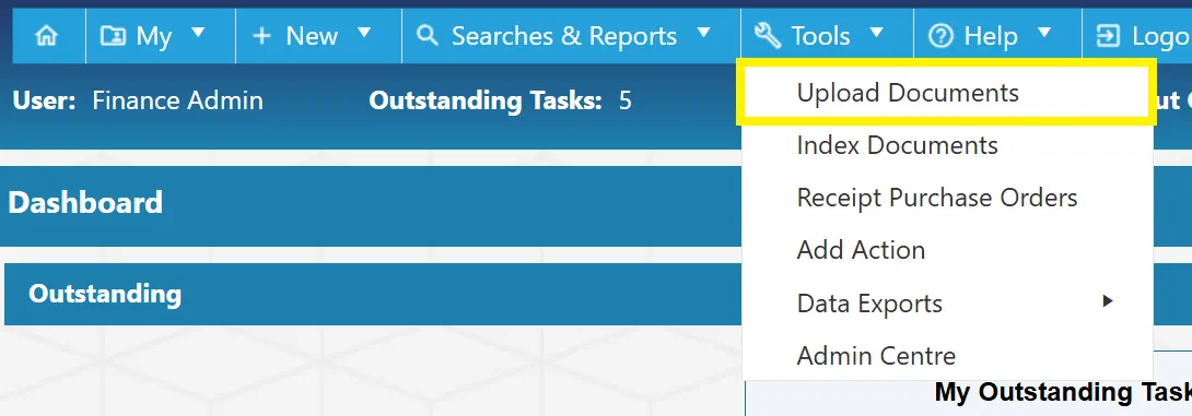 Users can upload documents into the purchase order system for indexing.