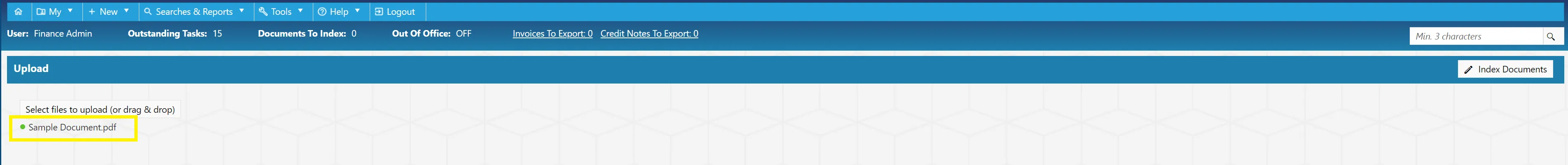 The coloured dot indicates the status of the upload. Yellow is in progress, green is uploaded and red indicates an error.