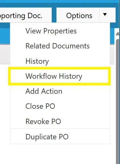 Any history relating to the purchase order's workflow is logged on the system.